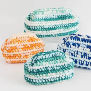 Women’s Crochet Bag Handmade Rainbow Yarn Knitted Shoulder Clutch Single Double Handle Fashion Style for Summer
