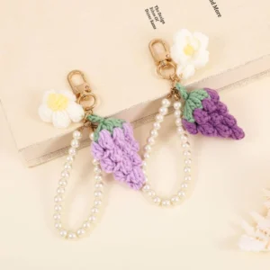 Wool Crocheted Puff Flower Grape Keychain Plush Pendant Cute Bag Hanging Korean Style Made in China