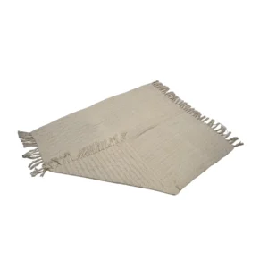 Woven cream blanket with 3D cross double twisted tassels