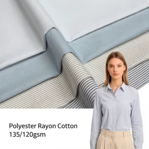 Wrinkle Resistant Lightweight Polyester Viscose Cotton Blend Woven Fabric for Blouses Dresses Custom Color