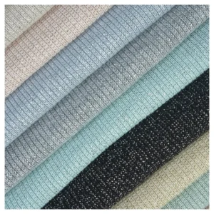 Yarn Dyed 2*2 Rib Metallic Lurex Ribbed Knit Fabric Roll Polyester Spandex Fabric for Clothing