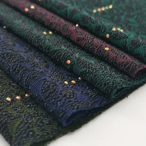 Yarn Dyed Knitted 70%poly25%lurex 5%sp Fashion Stretch Shiny Textured Sprinkled Metallic Jacquard Fabric for Women Gown